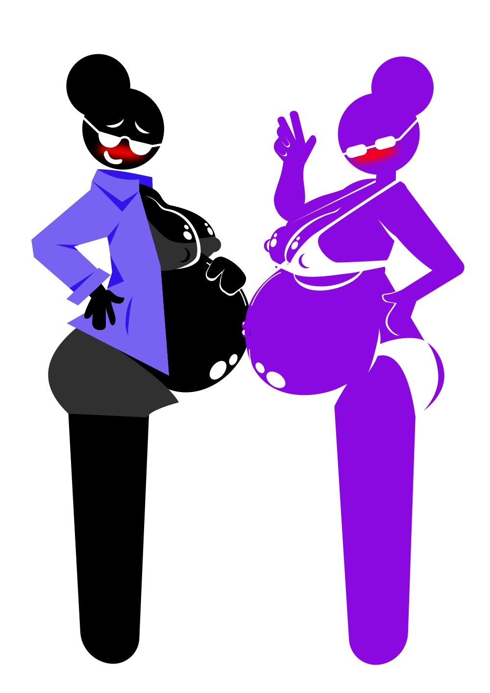 2025, 2d, 2girls, big breasts, blush, breasts, digital drawing (artwork), digital media (artwork), eyeless female, faceless female, fanart, female, female only, glasses, hair bun, huge breasts, humanoid, looking at viewer, minimalist, multiple females, multiple girls, multiple pregnancies, no eyes, nude, nude female, pictogirls (harvestman), pictogram, pictographics, pregnant, purple (harvestman), simple background, stick figure, stickfigure, stickman, stickwoman, straight, vectorman (vectorus manus), white background
