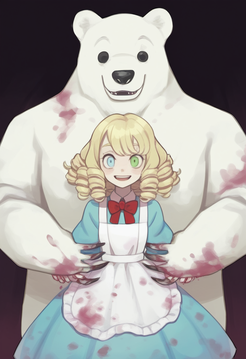 blood bonesaw_(worm) creepy creepy_eyes creepy_face creepy_smile horror hug teddy_bear