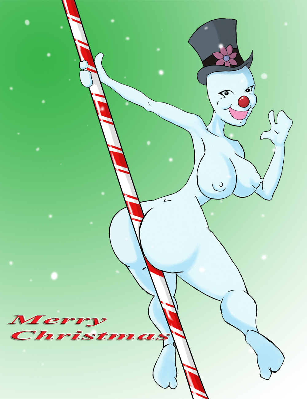 1girl 1girls bald bald_female bald_woman black_top_hat black_tophat christmas erect_nipples female female_only flower flower_on_head frostina_the_snowbae frosty_the_snowman looking_at_partner looking_at_viewer looking_back naked_female no_bra no_humans no_panties no_pants no_shirt no_shoes no_toes no_underwear no_visible_genitalia not_furry rule_63 skinny_girl snowbae snowbitch snowman snowwoman stripped_naked stripper_pole stripping tagme thick_ass thick_breasts thick_butt thick_female thick_hips thick_thighs top_hat tophat topless weird_smile