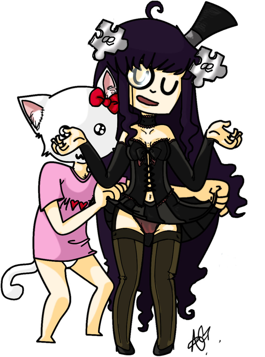 1girls 4chan ae-tan ambiguous_gender anthro artist_request black_hair clothes encyclopedia_dramatica female legwear moot o0staccato0o panties site-tan tail top_hat upskirt white_fur wiki