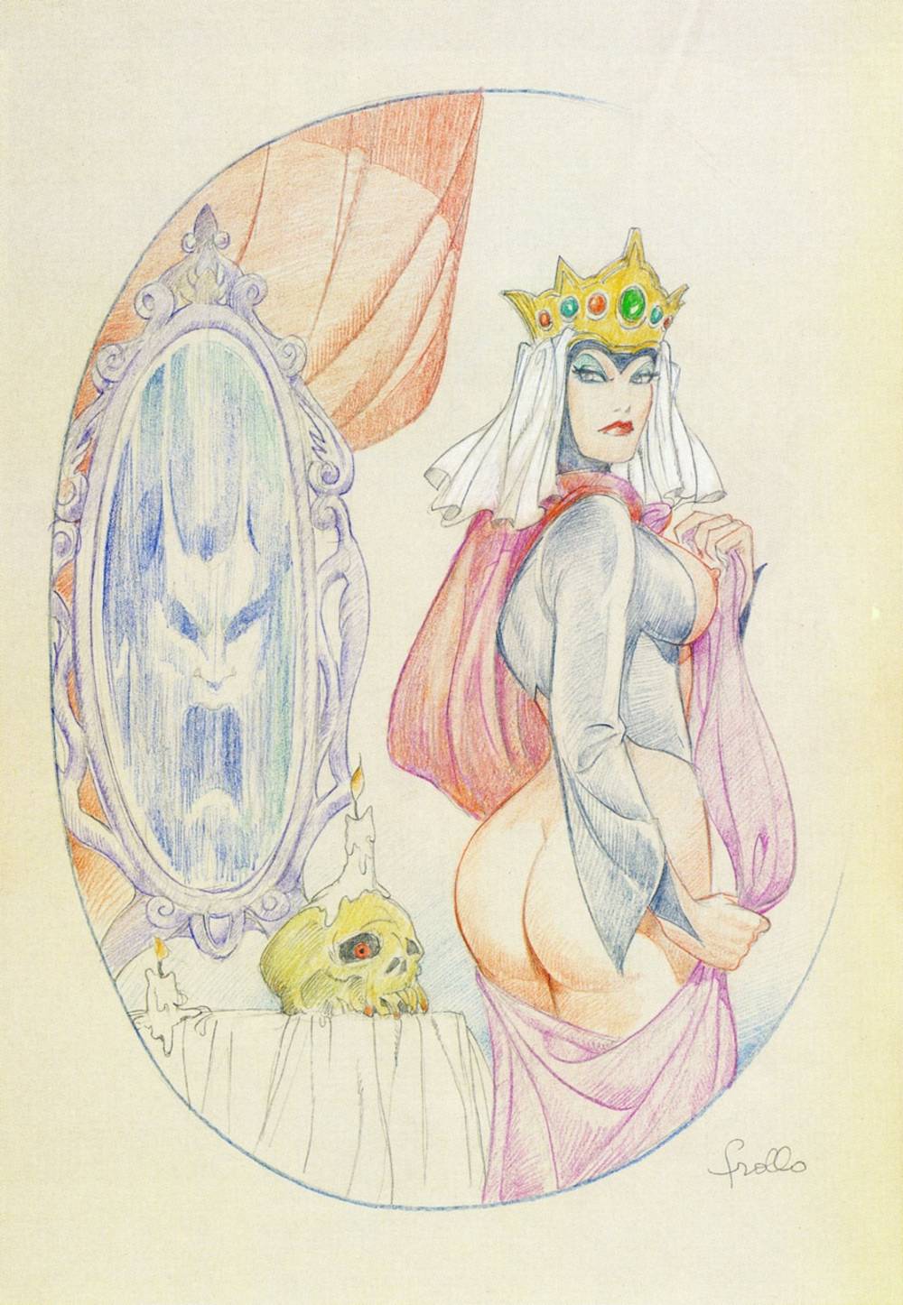 ass breasts fairy_tales female frollo_(artist) grimms'_fairy_tales literature magic_mirror nipples original public_domain queen royalty snow_white_(grimm) tagme the_evil_queen_(fairy_tales)