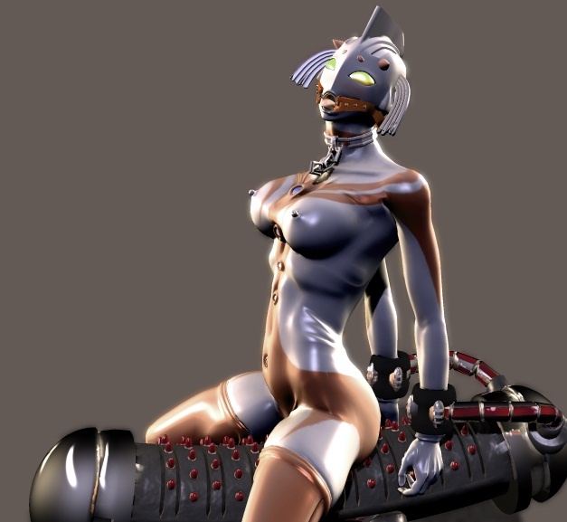 3d ahe_gao alien alien_girl bondage bound collar gag gagged hourglass_figure mother_of_ultra nipples ring_gag sex_machine skin_tight solo solo_female thigh_highs thighhighs tongue_out ultraman_(franchise) umk