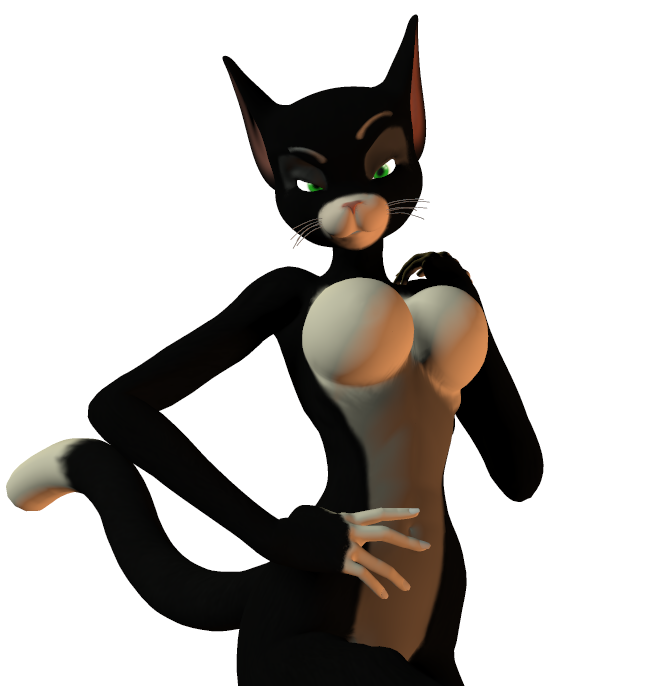 3d anthro black_fur bolt_(film) breasts cat color disney exposed_breasts feline female female_only fur furry furry_breasts mittens mittens_(bolt) solo transparent_background unrealfox white_fur