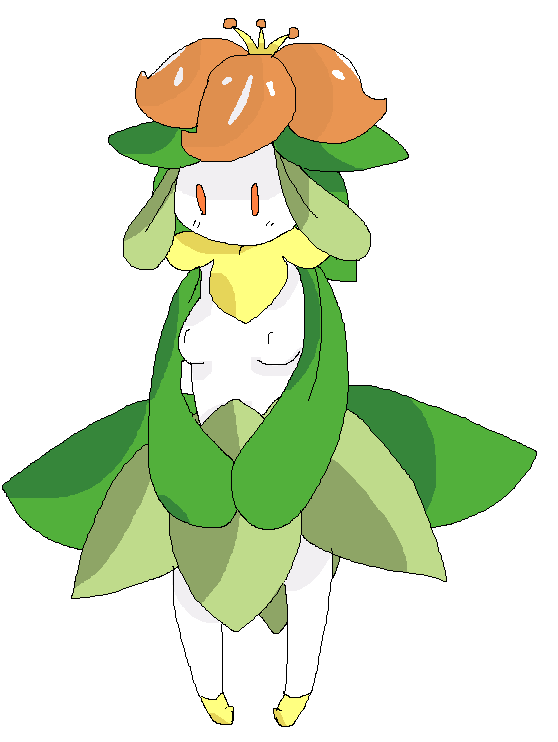 breasts color covering female female_only flower flower_petals front_view lamm lilligant nipples plant_girl pokemon pokemon_bw small_breasts solo standing white_skin