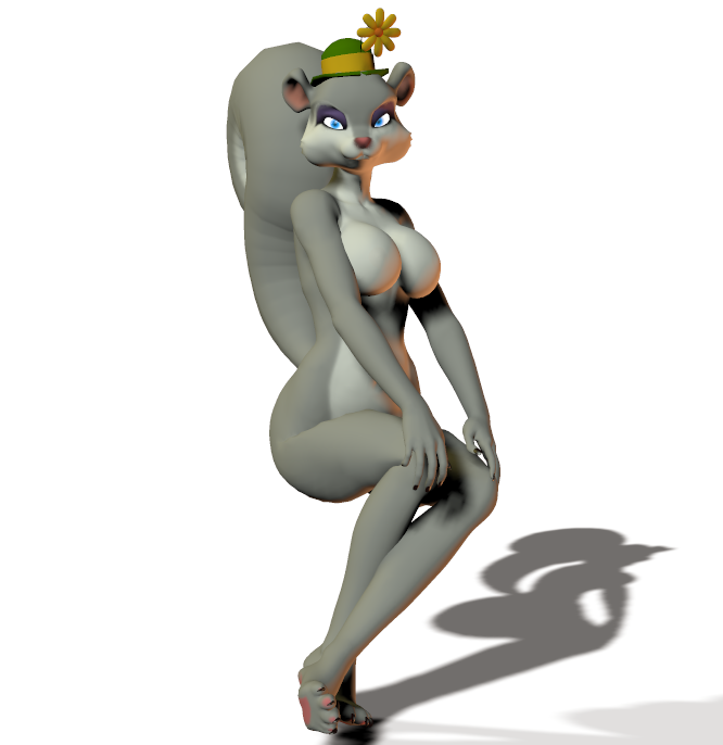 3d animaniacs anthro breasts color female female_only fur furry grey_fur hat mature nude slappy_squirrel solo squirrel tagme unrealfox warner_brothers white_fur