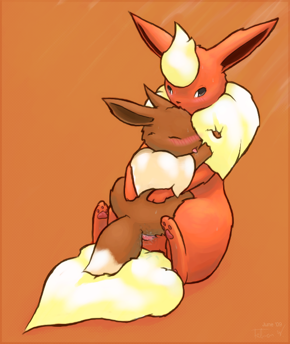 blush color eevee eeveelution fabuchs female feral flareon fur insertion interspecies knot male male_penetrating_female nude paws penis pokemon sex simple_background sitting size_difference straight tagme