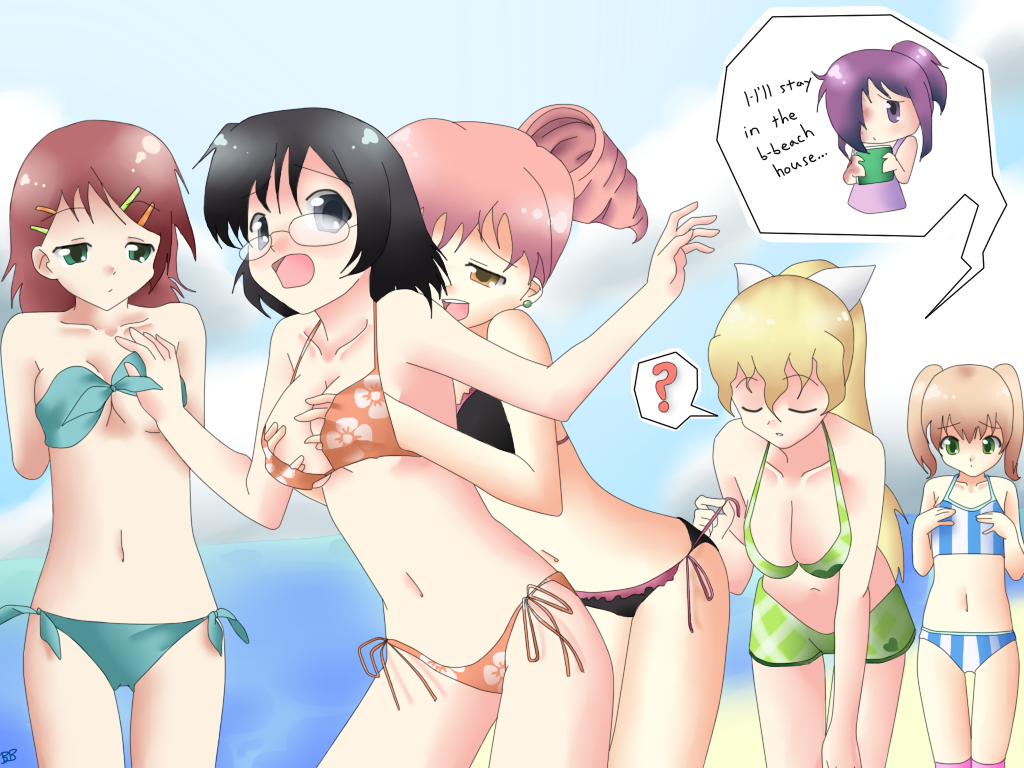 6+girls 6girls bikini hakamichi_shizune ibarazaki_emi ikezawa_hanako katawa_shoujo lilly_satou mikado_shiina multiple_boys multiple_girls tezuka_rin