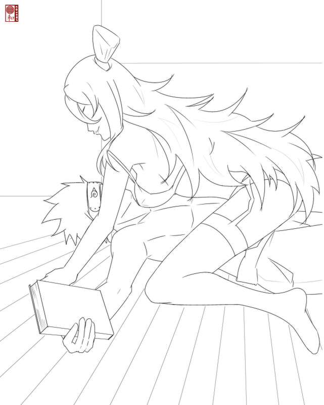 hatake_kakashi line_art mei_terumi monochrome naruto sbel02 straight tagme