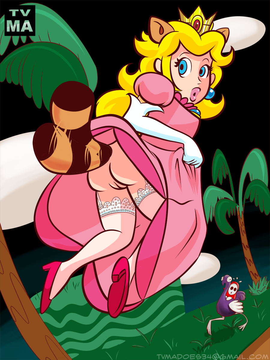 elbow_gloves gloves high_heels mario_(series) nintendo ostro princess_peach raccoon_ears raccoon_girl raccoon_peach raccoon_tail shoes shy_guy super_mario_bros._2 super_mario_bros._3 tvma