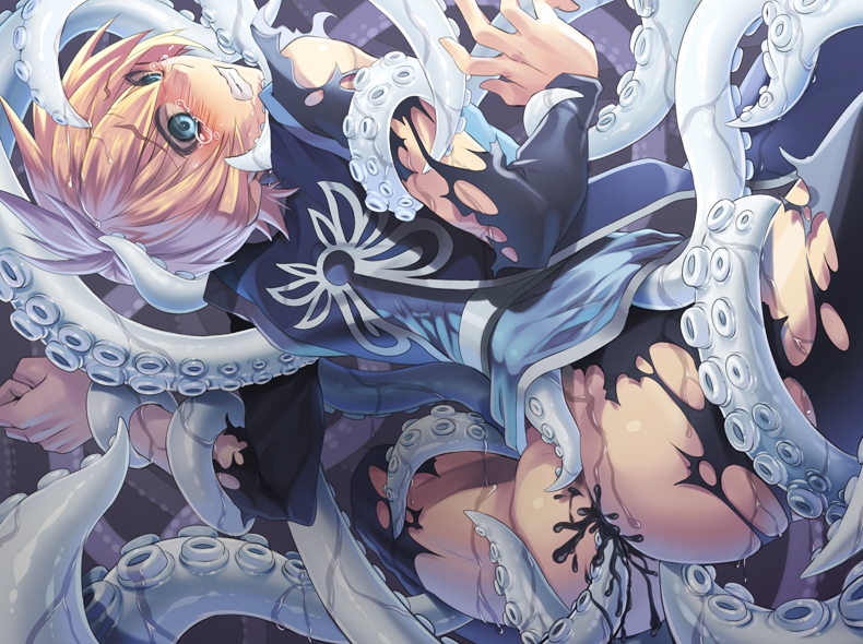 anal ass blonde_hair blue_eyes boy_rape clenched_teeth flynn_scifo humansub male malesub restrained suspension tales_of_(series) tales_of_vesperia tentacle tentacle_on_male tentacle_rape torn_clothes