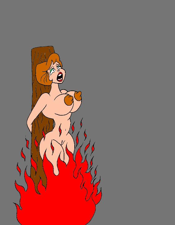 1girls brown_hair brown_nipples burning condorito_(series) execution female_only fetish flames imminent_death large_breasts loenror nude nude_female pain pepo_(copyright) pussy screaming tagme yayita