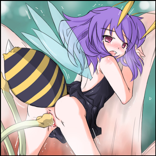 bee bee_girl flower lowres nude pollination purple_hair pussy red_eyes sex tentacle uncensored vaginal_penetration wings