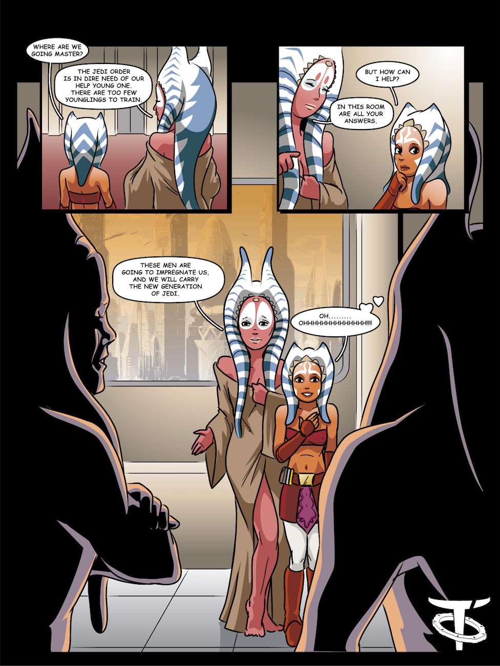 2boys 2girls ahsoka_tano alien_girl clone_wars comic english_text excited excited_female excited_for_sex female female_focus heart imminent_impregnation imminent_sex jedi love lust male multiple_boys multiple_girls new_order offworldtrooper shaak_ti small_breasts star_wars tagme text the_clone_wars:_season_one togruta