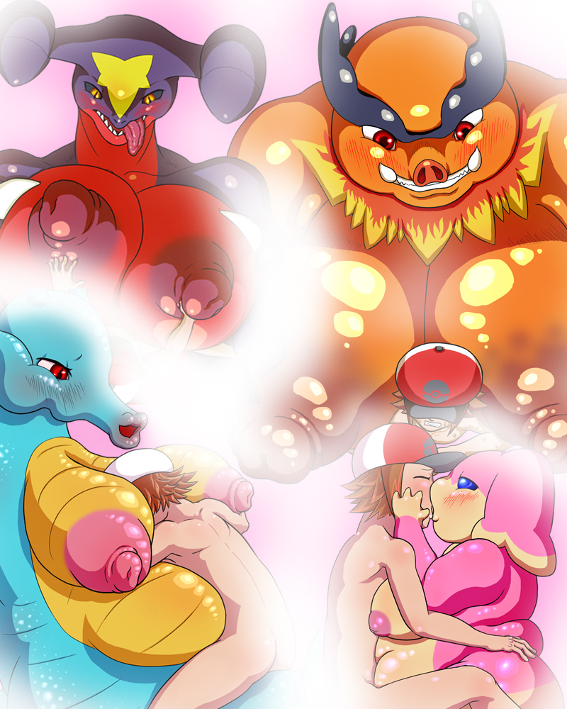 1boy 4girls anthro areolae audino bbw big_breasts black blush breasts chubby dragon emboar fat female furry garchomp gotobeido human interspecies kingdra kissing large_areolae male male_human/female_anthro male_human/female_pokemon multiple_girls nintendo nipples nude pokémon_(species) pokemon pokemon_(species) pokemon_bw pokemon_dppt pokemon_gsc pokephilia scalie sex size_difference smile straight