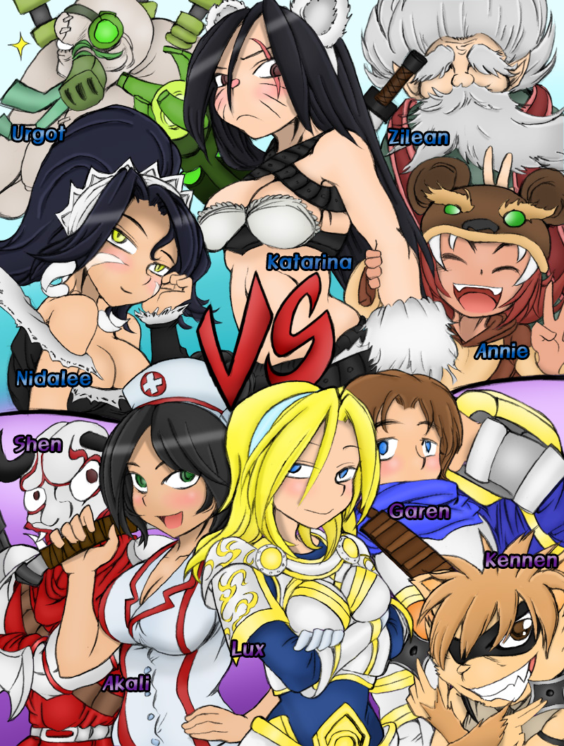 akali_jhomen_tethi annie_hastur blood_moon_series blood_moon_shen clothing french_maid_nidalee garen_crownguard harrowing_series karate_kennen katarina_du_couteau kennen kimmundo kitty_cat_katarina league_of_legends legacy_series luxanna_crownguard nidalee nurse_akali reverse_annie riot_games shen strapless strapless_dress strapless_top strapless_topwear tales_from_the_rift_series the_grind_series tubetop urgot zilean