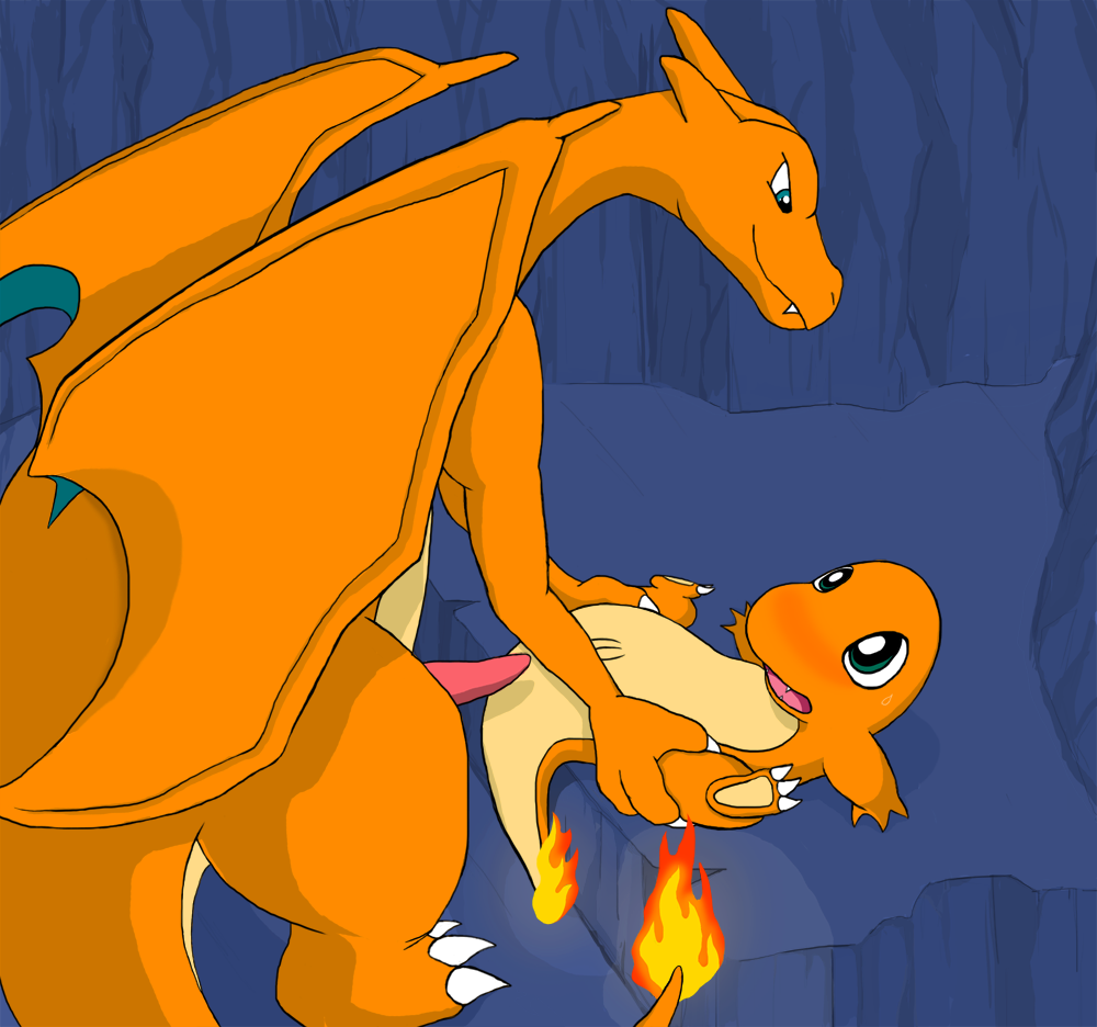 blush charizard charmander color female feral fire interspecies lying male nintendo nude on_back penis pokémon_(species) pokemon pokemon_(species) pokemon_rgby size_difference straight tagme tail tail_fire vulva