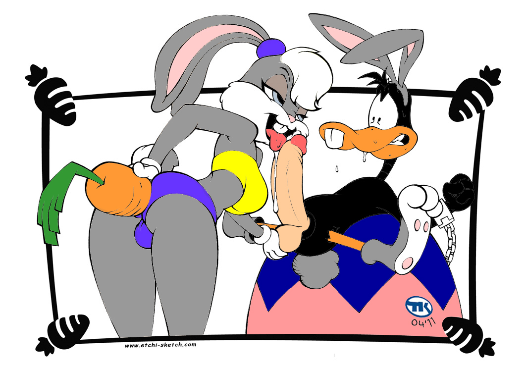 2boys anal_insertion androgynous anthro balls bugs_bunny canon_crossdressing carrot crossdressing daffy_duck duck fake_breasts femboy fembugs_bunny girly lola_bunny_(cosplay) looney_tunes penis rabbit soft_feathers space_jam trap turk128