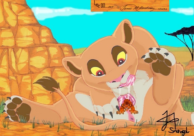 desiree_lee disney feline female feral fur james_m._hardiman james_m_hardiman kiara kopa_(the_lion_king) lion male mammal pussy size_difference straight the_lion_king unbirthing vore what