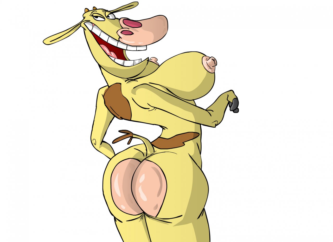 animal_ears animal_tail anthro ass big_breasts blonde_hair bovine breasts cartoon_network cow cow_(character) cow_and_chicken eevo furry hair hooves horns huge_breasts looking_at_viewer nipples nude pose presenting presenting_hindquarters sideboob tail