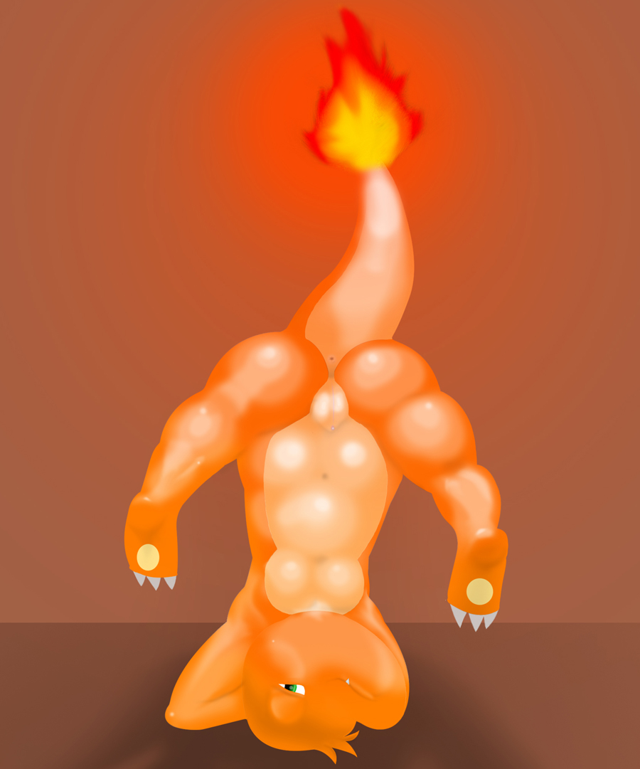 charmander colored female female_only fire front_view green_eyes nintendo nude open_eyes pokemon pokemon_(species) pokemon_rgby redemption3445 solo tail tail_fire vulva