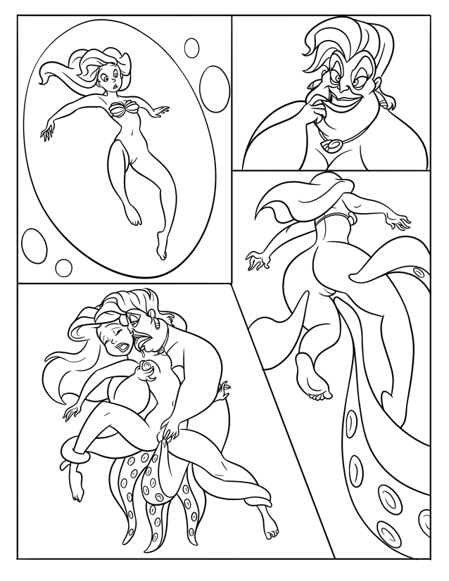 ariel brainiacx comic disney monochrome nipples pussy the_little_mermaid ursula ursula_(the_little_mermaid)