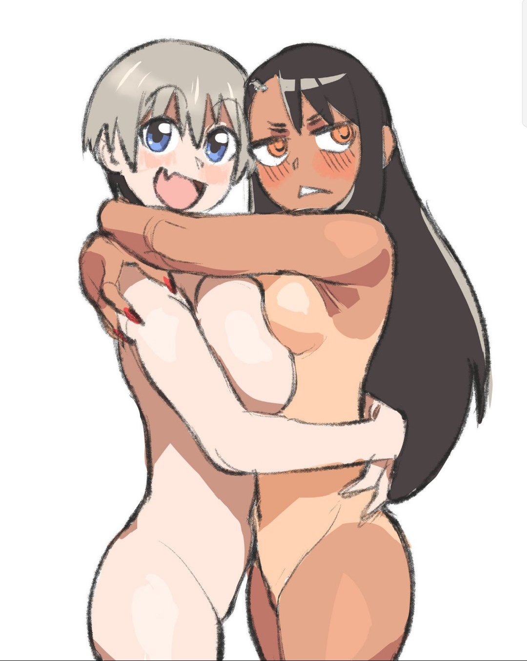 breast size difference, hayase nagatoro, hugging, hugging another, please don't bully me, nagatoro, pressing breast on partner, pressing breasts, pressing breasts together, uzaki hana, uzaki-chan wa asobitai!