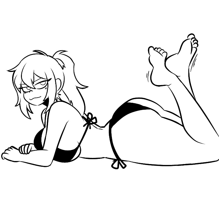 1girls, 2026, 2d, alternate hair color, ass, back-tie bikini, big ass, big breasts, big butt, bikini, black bikini, breasts bigger than head, busty, fanart from twitter, fat ass, female, female only, from side, indie game, large breasts, liamvickers 98, looking at viewer, lying, mature female, milf, mother, no ai, on stomach, pinup, ponytail, pose, renee graves, seductive look, seductive smile, side-tie bikini, sideboob, smile, solo, swimsuit, the coffin of andy and leyley, the pose, thick thighs, two-piece swimsuit, video game character, video games, white background, white body, white hair, white skin