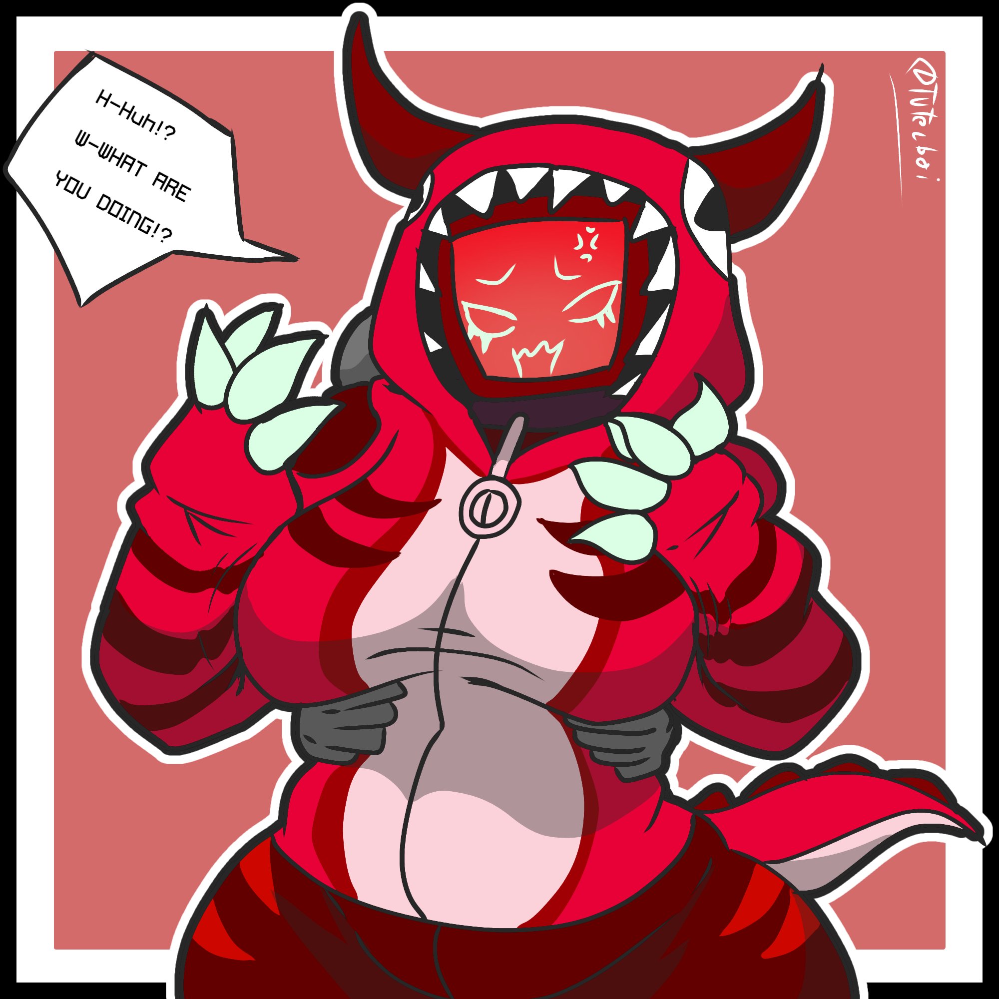 1girls, artist request, breasts, dialogue, drako veeronica, english text, forsaken (roblox), grabbing from behind, official alternate costume, onesie, roblox, roblox game, robloxian, speech bubble, tagme, text, veeronica