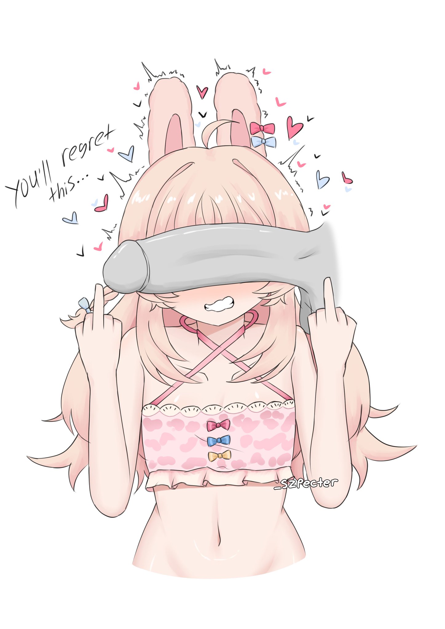 before sex, cant see the haters, flat chest, imminent sex, middle finger, penis awe, phase connect, pipkin pippa, szpecter, virtual youtuber