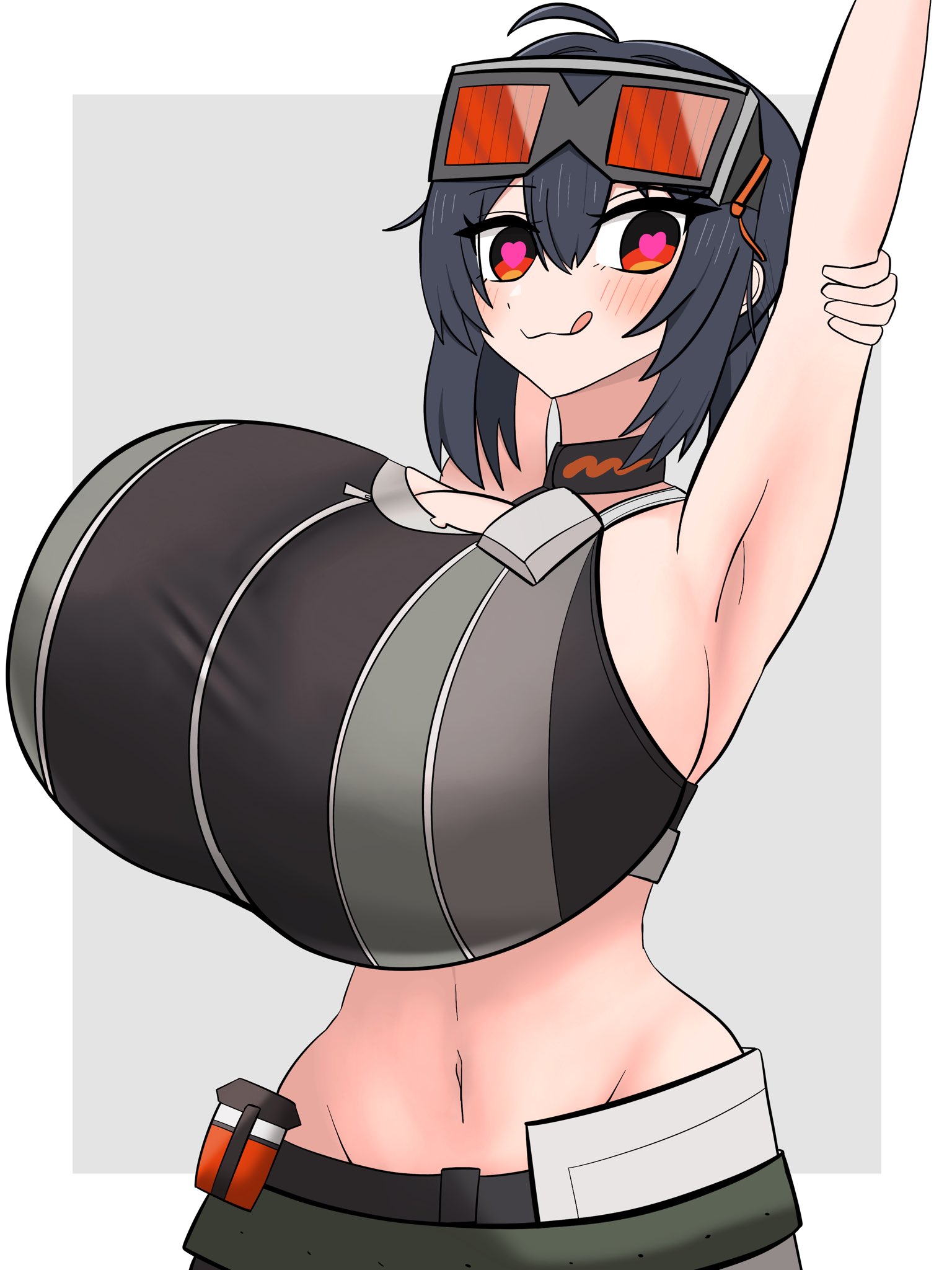 big breasts, breasts, breasts bigger than torso, glasses, glasses on head, grace howard, looking at viewer, red eyes, zenless zone zero