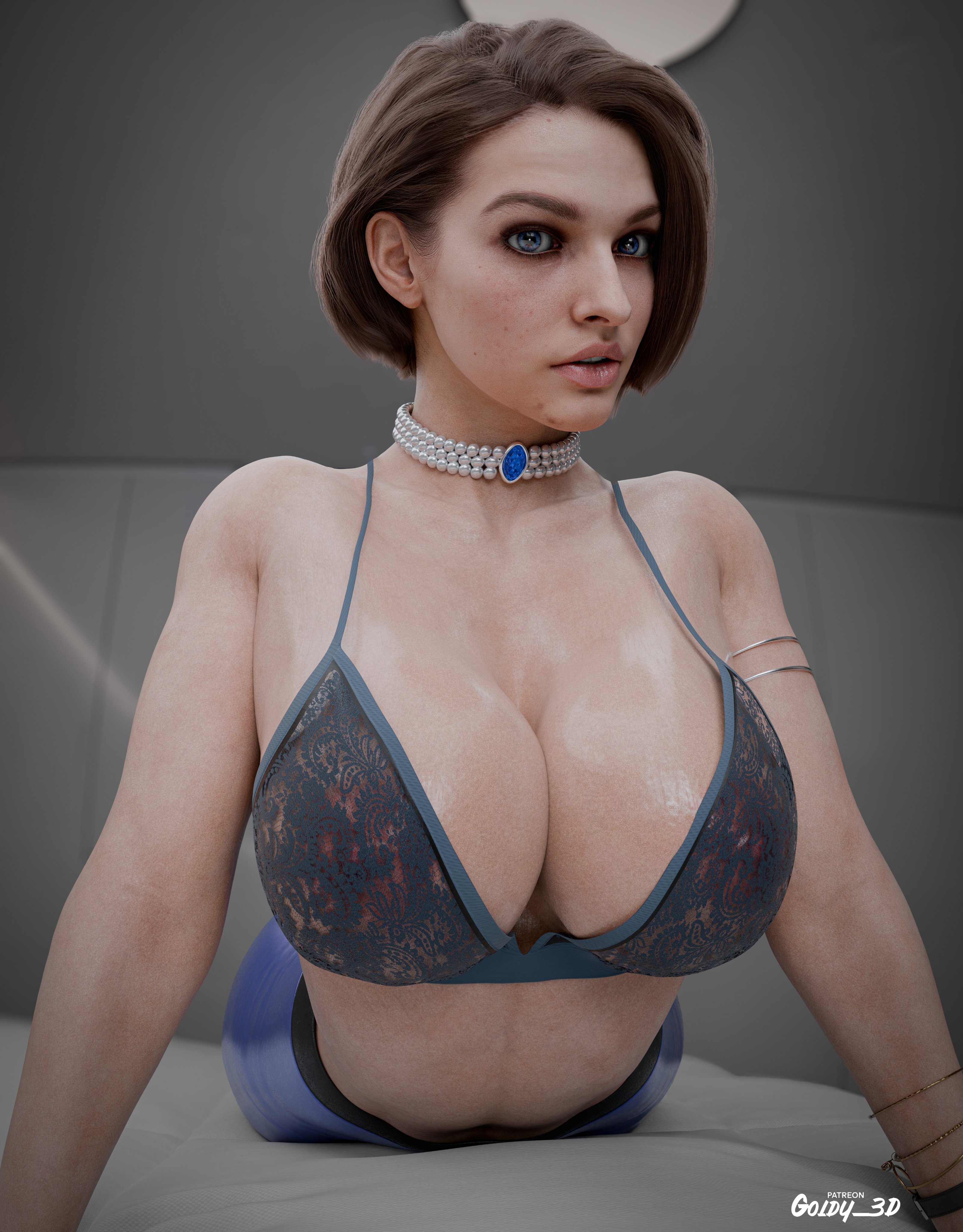 1girls, 3d, big breasts, breasts, capcom, cleavage, female, goldy 3d, huge breasts, jill valentine, resident evil, solo