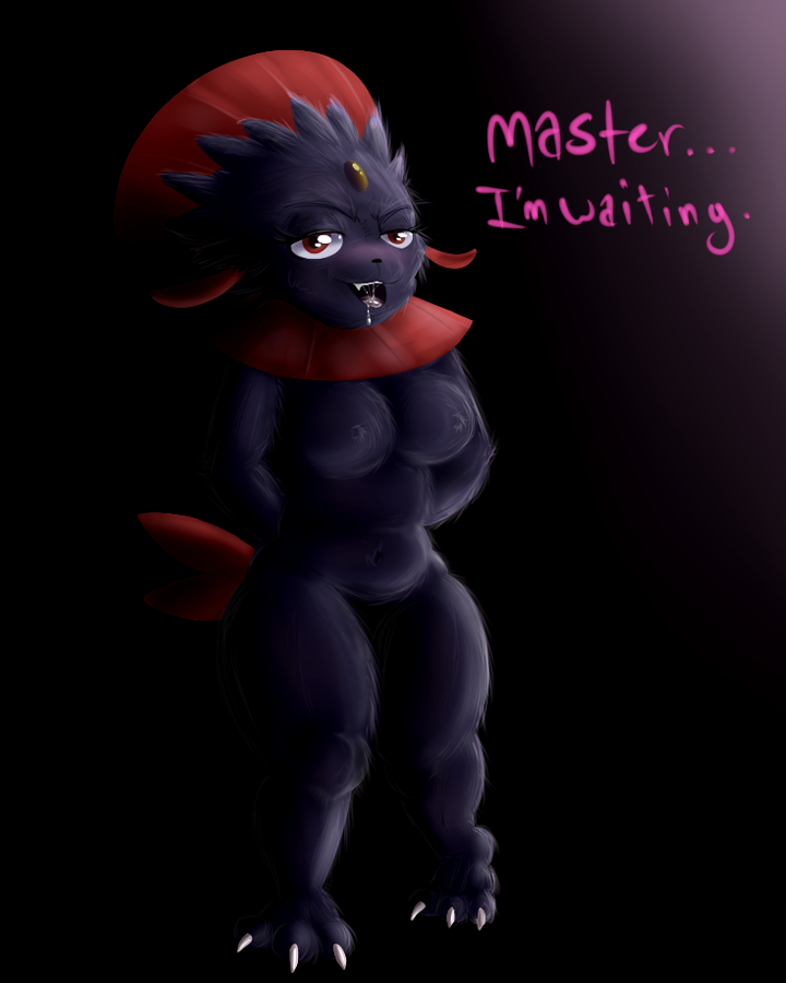 anthro breasts color female female_only front_view fur furry nipples nude pokemon quagsire_(artist) saliva solo standing tagme weavile