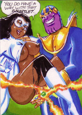 1boy 1girls avengers captain_marvel dark-skinned_female dark_skin female infinity_gauntlet interspecies joe_gravel male marvel marvel_comics monica_rambeau photon_(marvel) purple-skinned_male purple_skin thanos