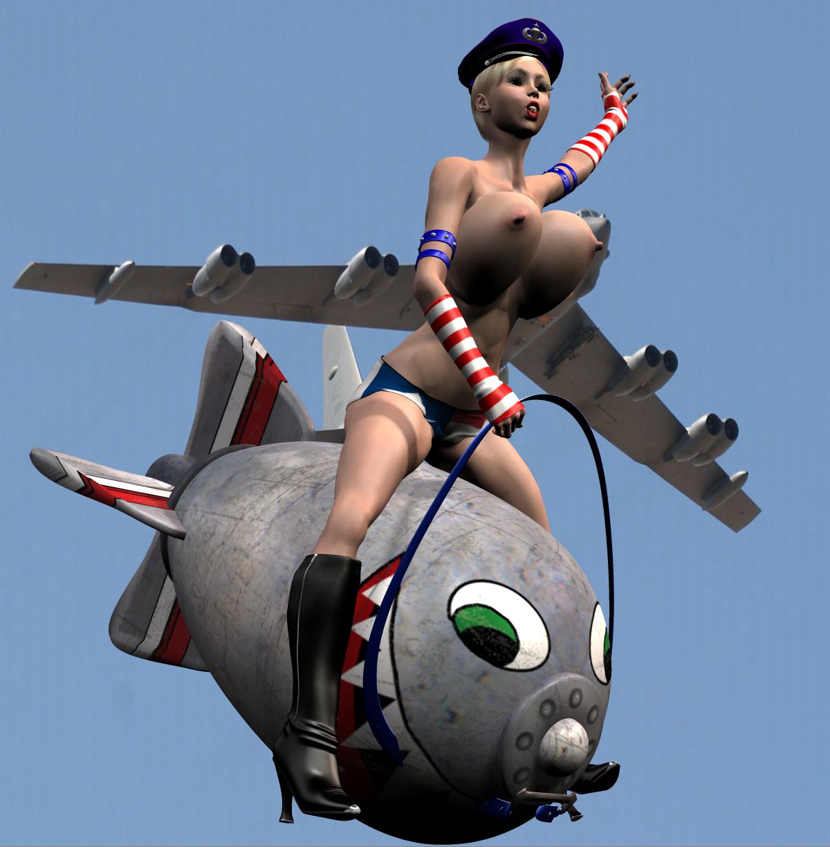 3d 3d_(artwork) american_flag_armwear american_flag_bikini american_flag_panties atomic_bomb b-52_stratofortress big_breasts blonde_hair boots columbia_pictures dark_humor dr._strangelove falling falling_from_plane no_top nuke riding_bomb tagme united_states_air_force