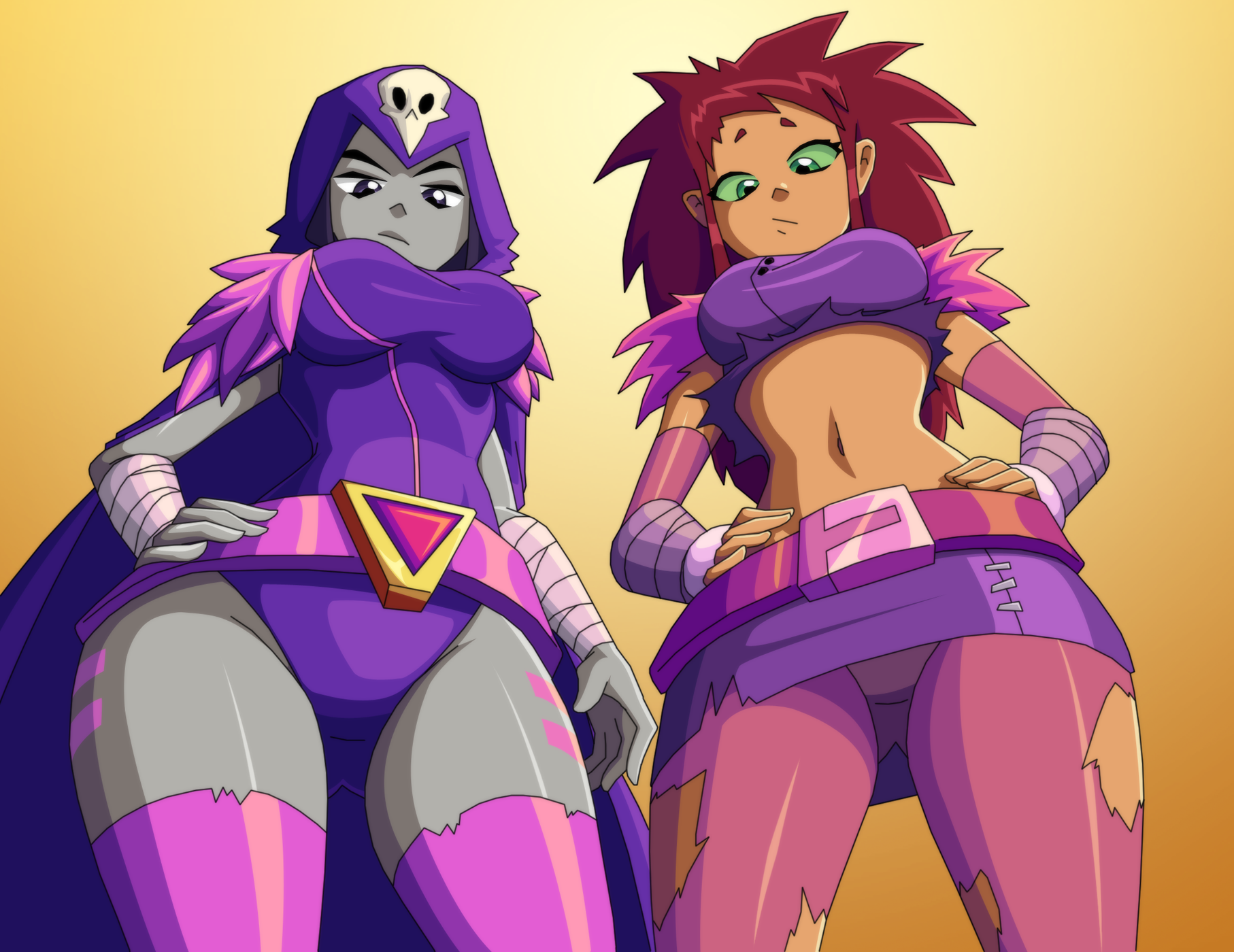 2d, 2d (artwork), 2girls, dc, dc comics, female, female only, hi res, highres, looking down, more at source, multiple females, multiple girls, purple hair, rachel roth, raven (dc), ravenravenraven, starfire, straight hair, tagme, teen titans, teen titans go, the night begins to shine