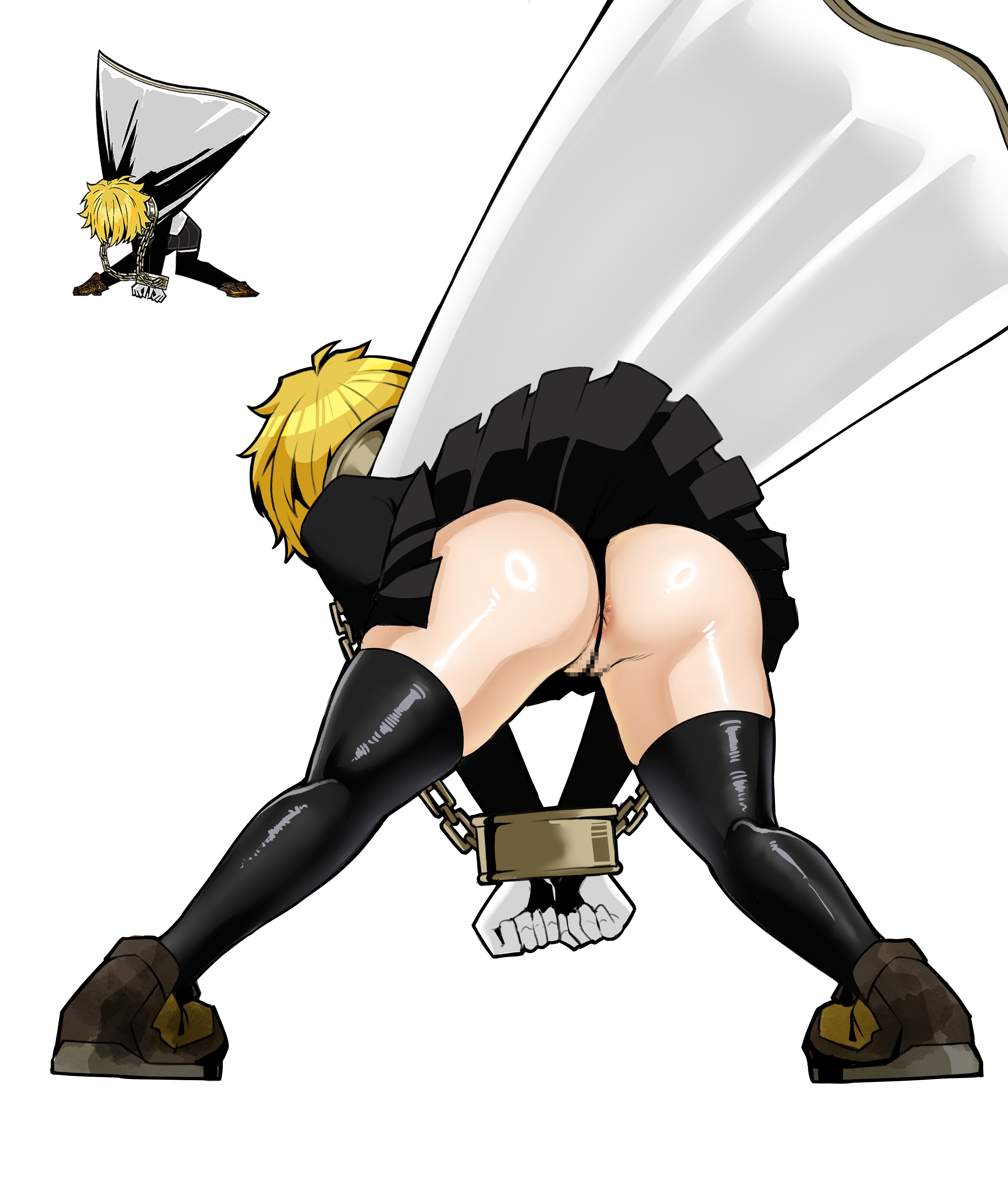 anus, anus focus, anus peek, cape, chained, deaf (artist), don quixote (limbus company), index don quixote, limbus company, project moon, pussy, skirt, stockings, underskirt, variant set