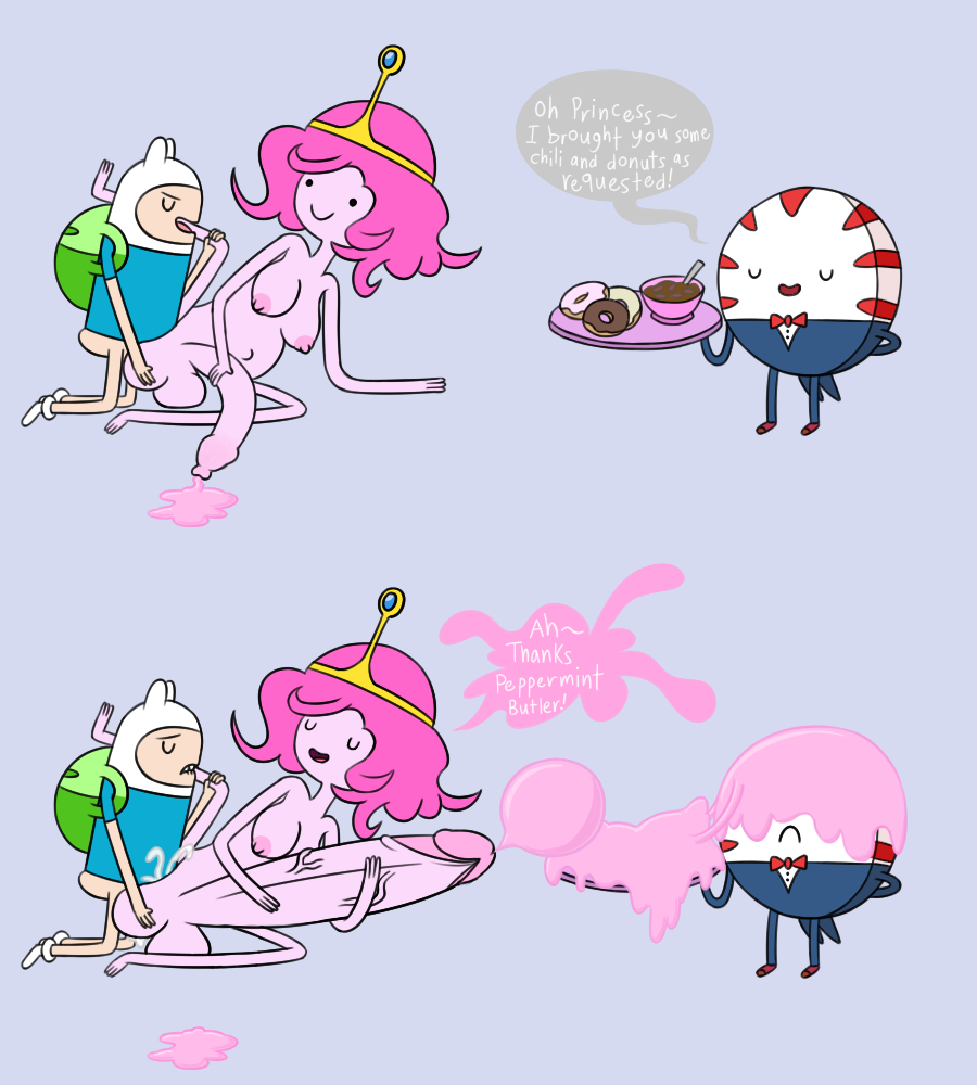 adventure_time backpack bag blonde_hair cum cum_on_food finn_the_human food full_circle futa_is_bigger futanari huge_cock human intersex male male_on_futa nude nude_futanari pale_skin penis_size_difference peppermint_butler pink_hair pink_penis pink_skin princess_bubblegum short_hair simple_background