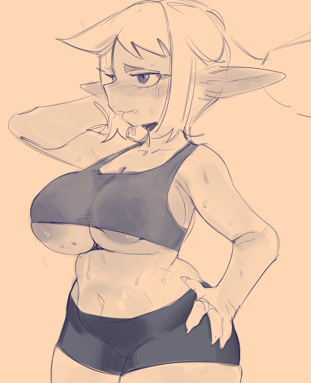 1girls, bottomwear, breasts, clothed, clothed female, clothing, curvy, gym clothes, huge breasts, league of legends, long ears, nipple slip, nipples, nipples out, null0patience, short hair, shortstack, solo, solo female, sweat, sweaty breasts, thick thighs, tight clothes, tight clothing, tits, topwear, tristana, tummy, yordle