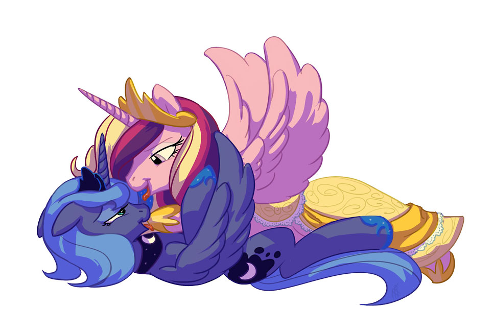 carnifex friendship_is_magic looking_into_eyes my_little_pony princess_cadance_(mlp) princess_luna_(mlp) simple_background smooth_skin white_background yuri