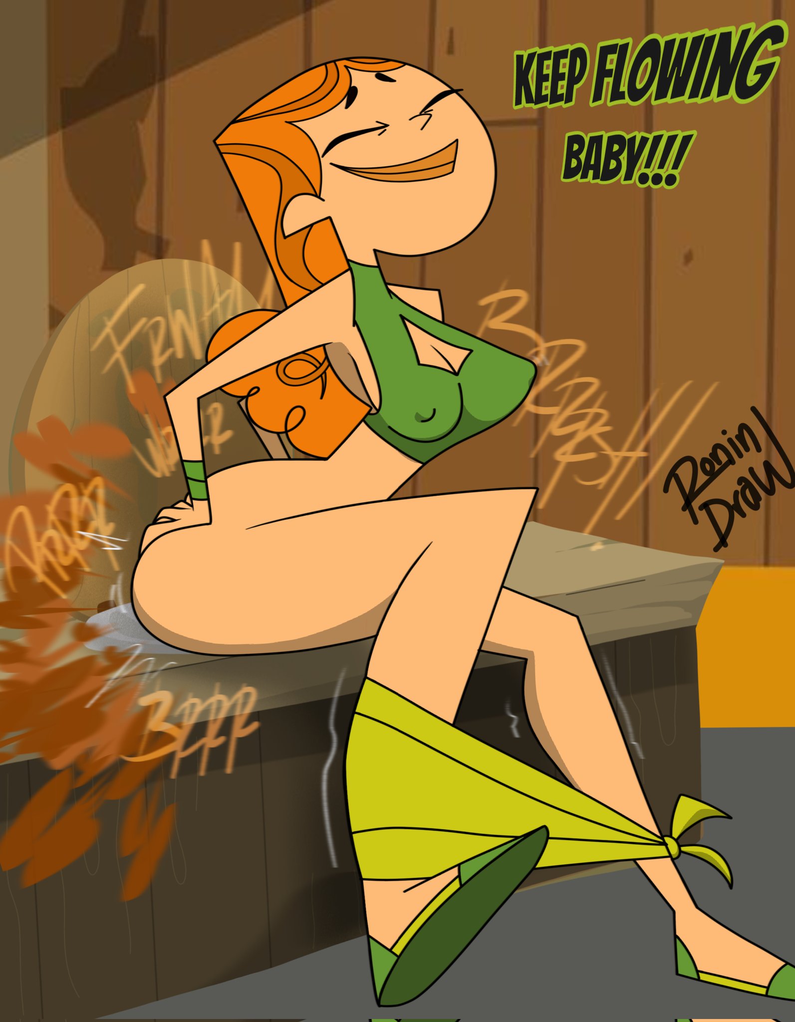 2d, ass, bubble butt, busty, cartoon network, cleavage, cleavage cutout, curly hair, fart, female, female focus, female only, hourglass figure, izzy (tdi), long hair, red hair, ronindraw, scat, sitting, toilet, toilet use, total drama (series), total drama island, wide hips
