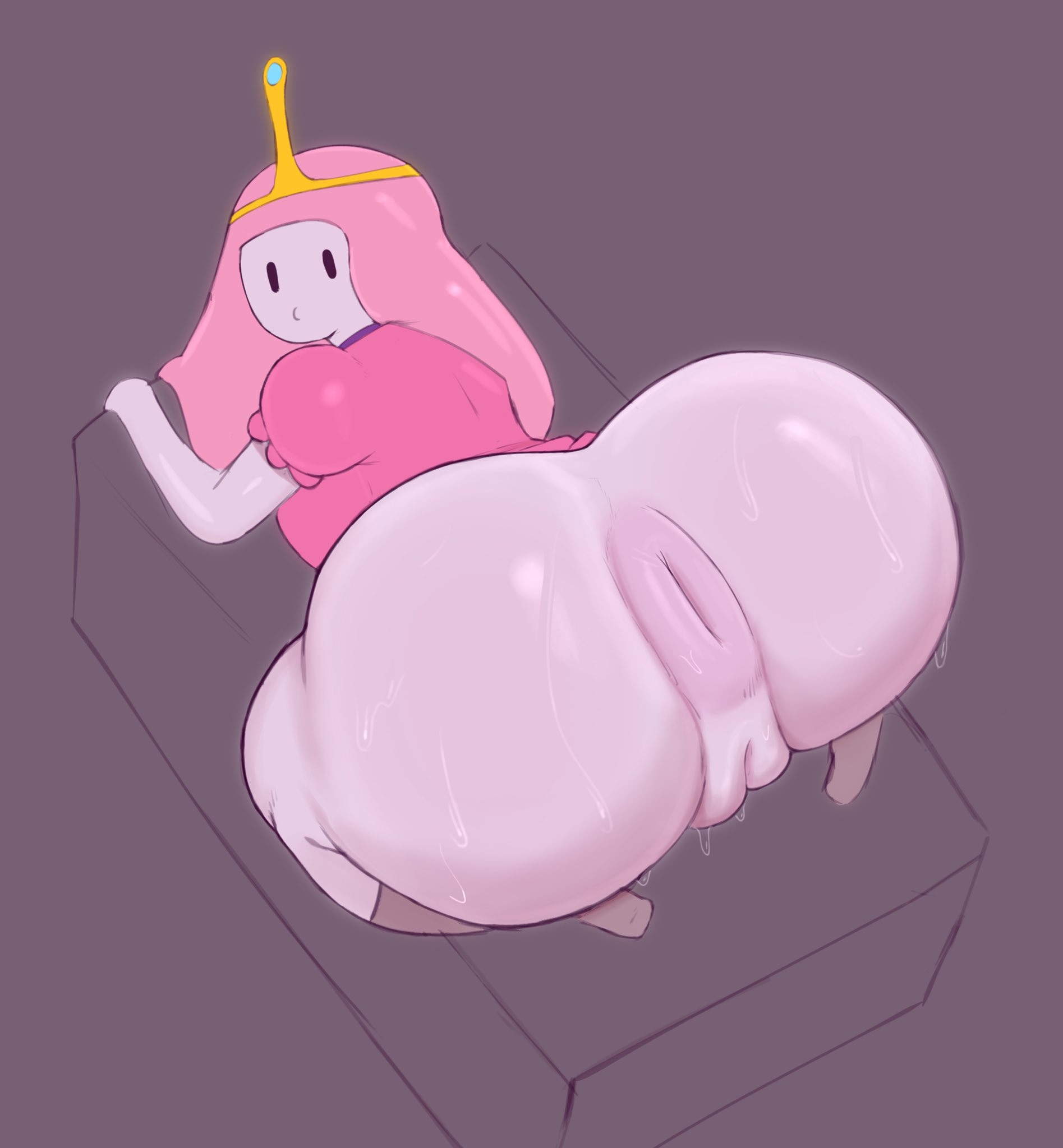 1girls, adventure time, anus, ass, asshole, big ass, bonnibel bubblegum, crown, fat ass, huge ass, legwear, megamor, partially clothed, pink body, pink hair, pink skin, princess, princess bubblegum, pussy, stockings, sweat, sweatdrop, sweating