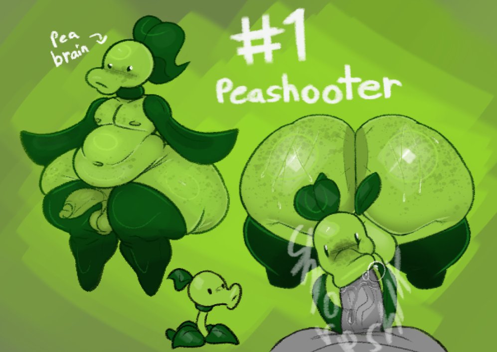 2boys, arrow (symbol), ass, ass bigger than head, balls, bent over, big ass, big butt, big penis, bodily fluids, duo, electronic arts, femboy, first person view, footwear, freckles, freckles on ass, gay, gay male, genitals, green body, grey body, huge ass, huge butt, leaf, leaf arms, leaf hair, male, male penetrated, male penetrating, male penetrating male, male/male, oral, oral penetration, oral sex, partially clothed, pawenthusiast7, peashooter (pvz), penetration, penile, penile penetration, penis, plant, plant humanoid, plants vs zombies, popcap games, pseudo hair, saliva, saliva on penis, sex, simple background, text, thick thighs, thighhighs, wide hips, yaoi