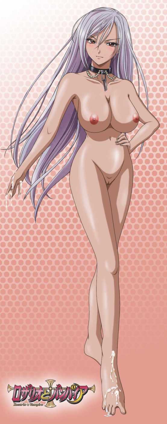 akashiya_moka bb blush breasts collar cum female inner_moka large_breasts nude pussy red_eyes rosario+vampire silver_hair smile solo uncensored