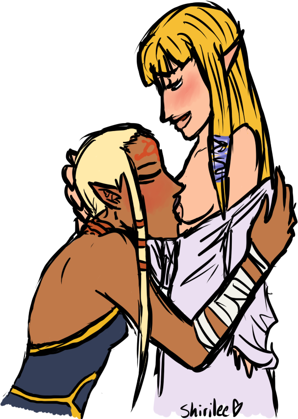 2girls breast_sucking dark-skinned_female hylian impa impa_(skyward_sword) interracial multiple_girls nintendo princess_zelda sheikah shirilee skyward_sword the_legend_of_zelda yuri zelda_(skyward_sword)