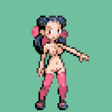 00s 1girls breasts brown_hair dodododo female flat_shoes flats functionally_nude_female green_background gym_leader hairbow human human_only light-skinned_female light_skin long_hair mary_janes nintendo nude nude_female pixel_art pokemon pokemon_rse roxanne_(pokemon) sprite tied_hair twintails