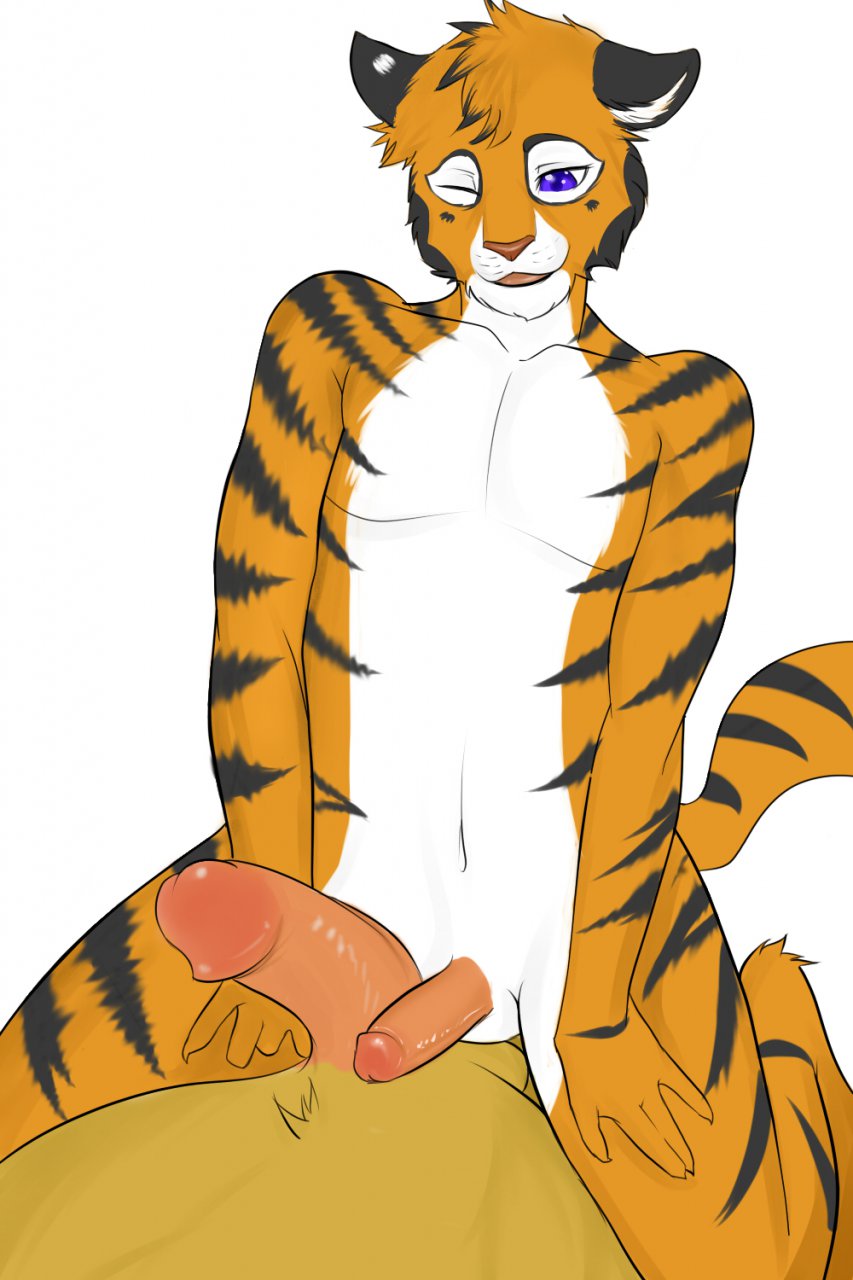 anthro feline frottage fur furry gay hardyboy lion male penis size_comparison stripes tiger trip twink