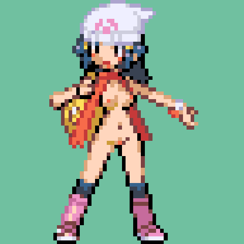 dawn_(pokemon) dodododo female female_only game_freak green_background human nintendo pixel_art pokemon pokemon_dppt solo source_request sprite