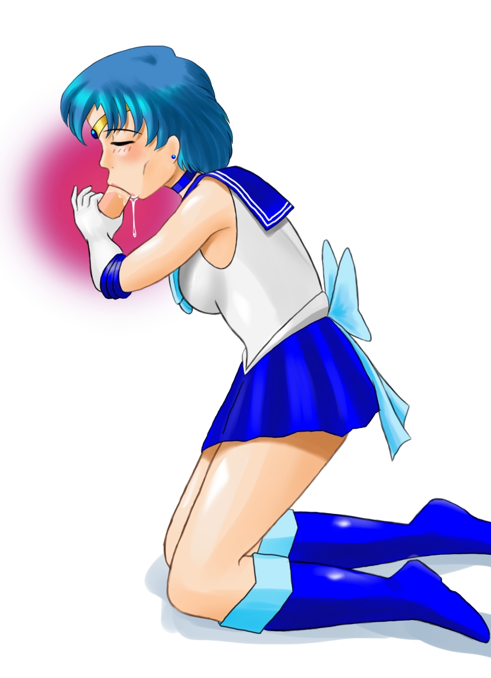 1girls ami_mizuno bishoujo_senshi_sailor_moon blowjob blue_hair boots clothing fellatio female female_focus knee_boots oral red_(artist) sailor_mercury skirt small_breasts tagme uncensored