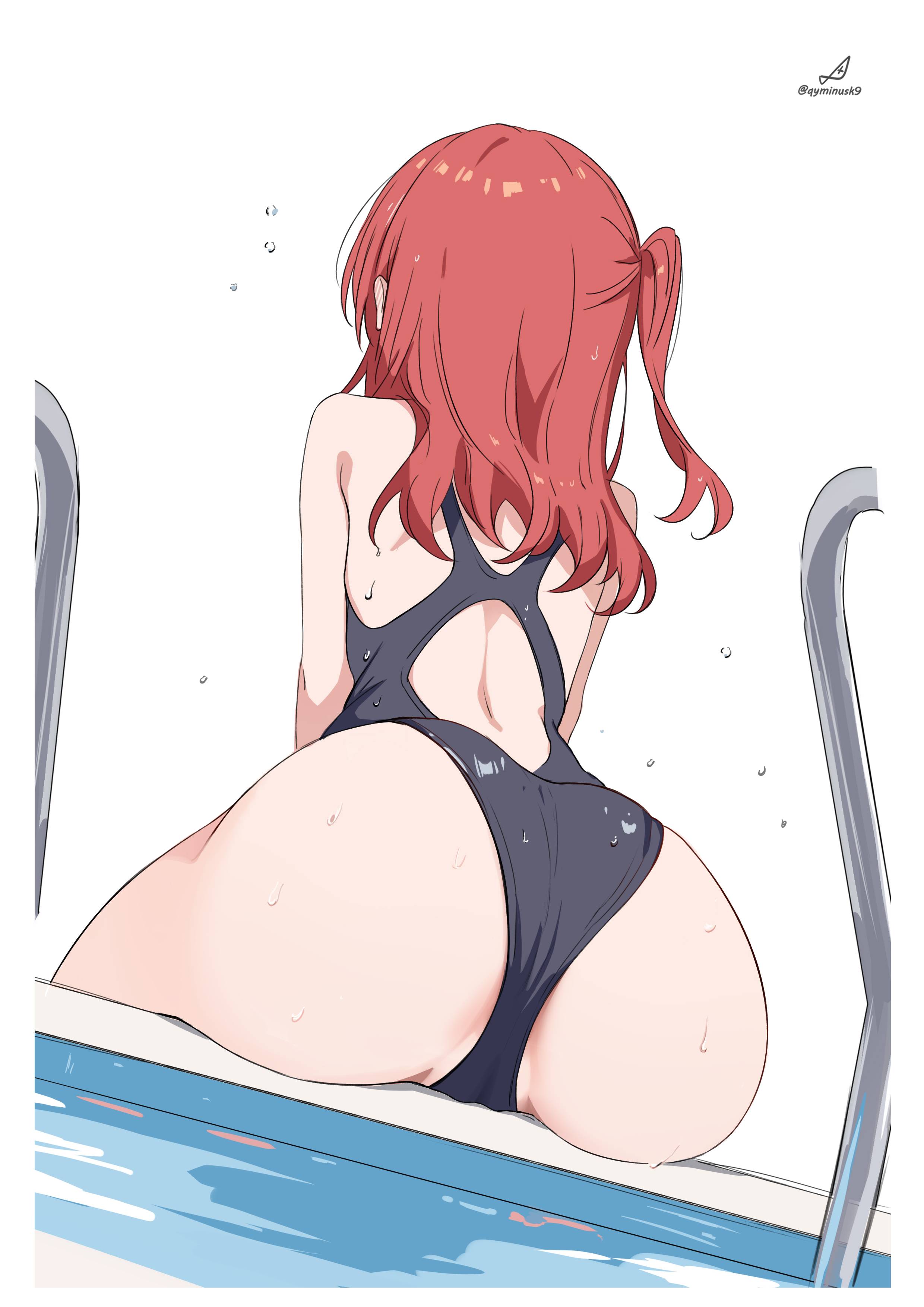 1girls, 2d, 2d (artwork), 2d artwork, anime, anime character, asian, asian female, asian girl, ass, back, back cutout, back shot, back view, background, bare arms, bare ass, bare back, bare butt, bare hips, bare shoulders, bare skin, bare thighs, barely visible pussy, behind view, below view, bikini, black bikini, black one-piece swimsuit, black swimsuit, black swimwear, blank background, bocchi the rock!, clothing cutout, cloverworks, color, colored, curvaceous, curvaceous body, curvaceous female, curvaceous figure, curvaceous hips, curvaceous teenager, curvy, curvy ass, curvy body, curvy female, curvy figure, curvy hips, curvy teen, digital, digital art, digital drawing, digital drawing (artwork), digital media, digital media (artwork), down angle, drawing, dripping wet, exposed arms, exposed ass, exposed back, exposed butt, exposed hips, exposed shoulders, exposed skin, exposed thighs, fanart, female, female focus, female human, female only, female protagonist, from back, from behind, from behind angle, from behind view, from below, from below view, groin, high school student, human, human female, human only, inguinal crease, inguinal ligament, japanese, japanese female, japanese girl, kita ikuyo, lean figure, leg out of frame, legs out of frame, long hair, low angle, low angle view, low-angle shot, low-angle view, main character, manga character, median furrow, monotone background, narrow waist, one color background, one side up, one-piece swimsuit, partially exposed vulva, partially visible vulva, plain background, pool, poolside, portrait, protagonist, qyminusk9, rear view, red hair, red-haired female, redhead, redhead female, school girl, shoulder blades, shoulders, sitting, skindentation, slender body, slender waist, slim female, slim waist, soaked, solid color background, solo, swimsuit, swimwear, teen girl, teenage girl, teenager, thighs, top view, under view, upper body, wet, wet ass, wet bikini, wet body, wet butt, wet female, wet hair, wet skin, wet swimsuit, wet thighs, white background, wide hips, young female, young woman