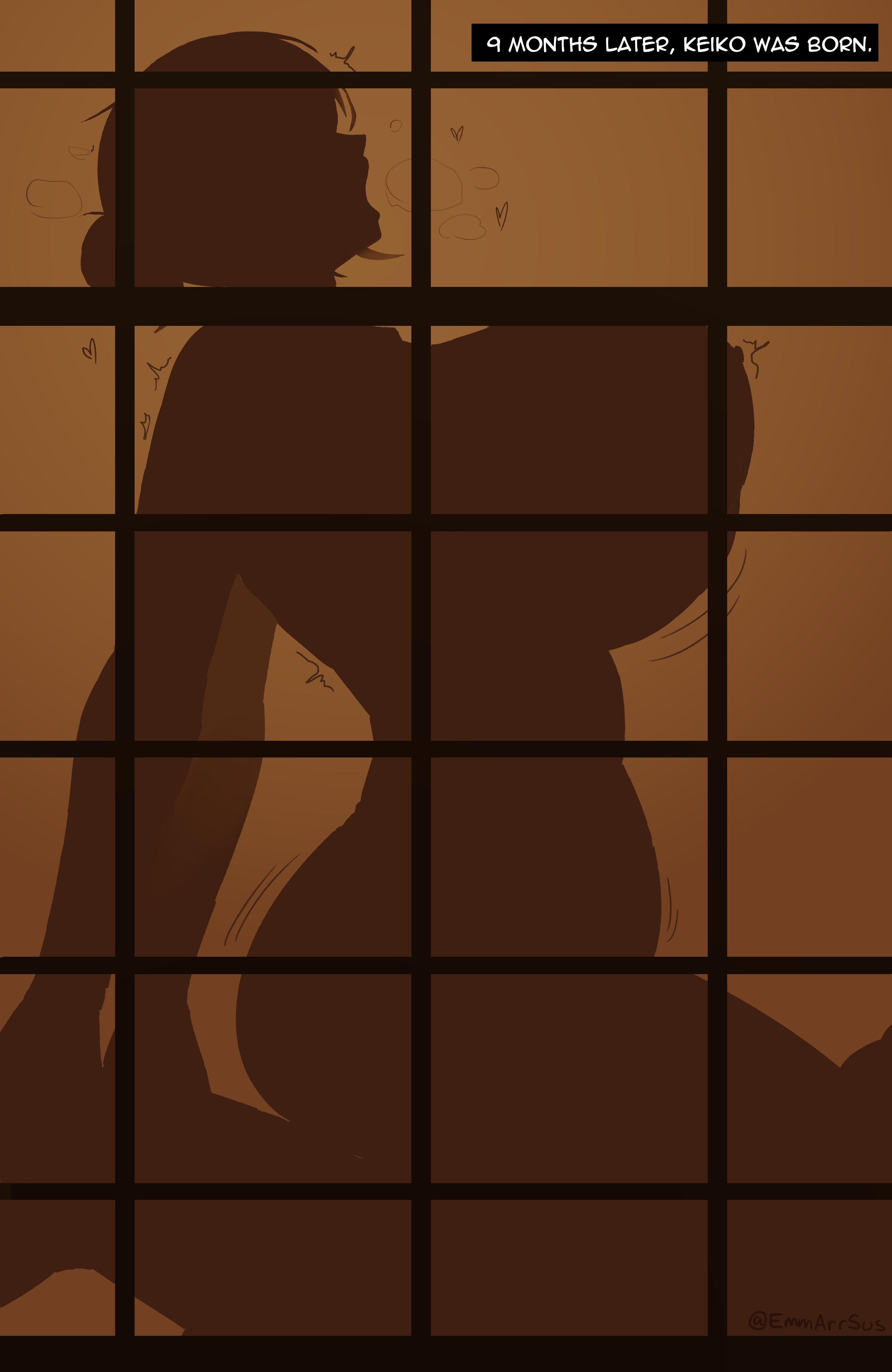 ahegao, bouncing breasts, cowgirl position, curvy, emmarrgus, english text, fubuki (emmarrgus), hair bun, heart, huge breasts, implied impregnation, implied sex, milf, motion lines, original, original character, shouji, silhouette, silhouette sex, sliding doors, tremble spikes